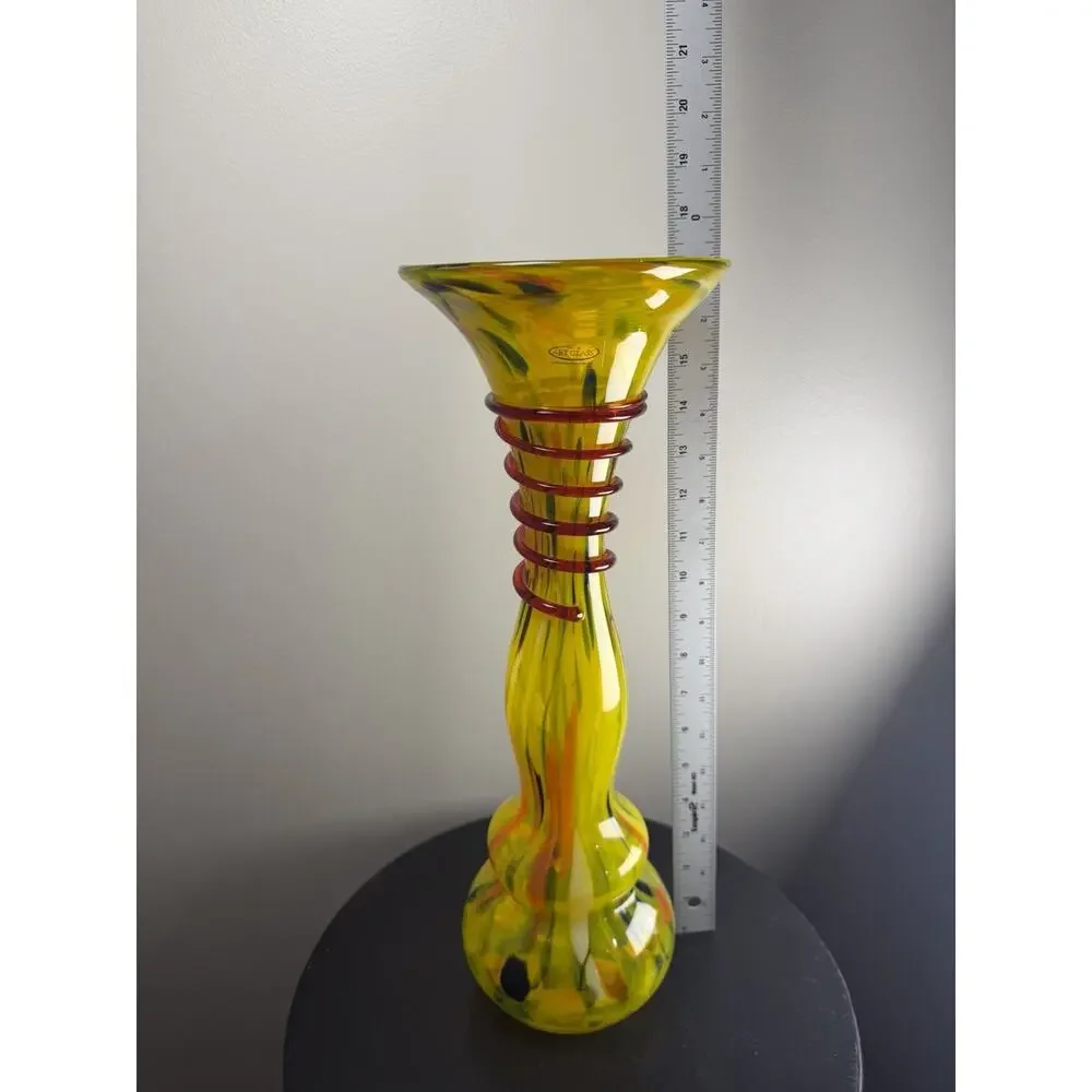 Home Essentials & Beyond Hand Blown Art Glass Trumpet Vase 17.25” Vintage